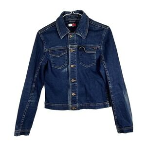Tommy Hilfiger Jeans Denim Cropped Trucker Jacket Classic Logo‎ Women Size S